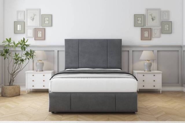 "Comfort Beds Arya Coniston Divan Set 2 Drawers-26"" Headboard-Footboard in Dark Grey - Size: Small Single" - image 1