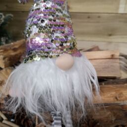 Samuel Alexander 49cm Festive Christmas Sitting Gonk with Dangly Legs & Sequin Hat in Pink & Grey - thumbnail 2