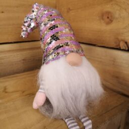 Samuel Alexander 49cm Festive Christmas Sitting Gonk with Dangly Legs & Sequin Hat in Pink & Grey - thumbnail 4