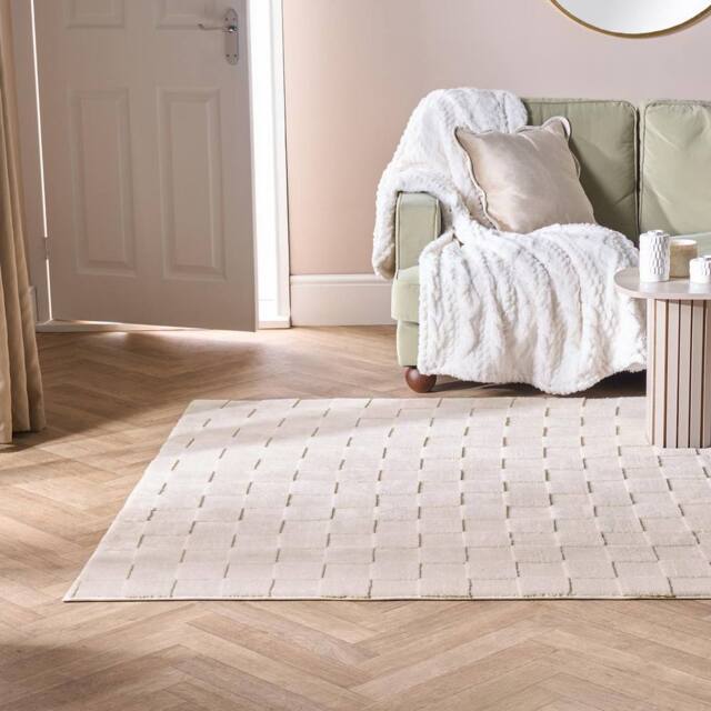OHS Checkerboard Rug Soft Floor Carpet Non Slip Area Mat in Stone - Size: 120 cm x 170 cm - image 1