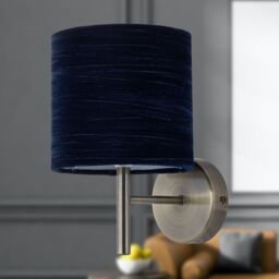 First Choice Lighting Set of 2 Brea - Antique Brass Wall Lights with Navy Blue Velvet Shades in Gold - thumbnail 5