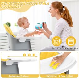 Costway 6-in-1 Baby High Chair Infant Feeding Chair Kids Stool with Removable Tray & Cushion in Yellow - thumbnail 6