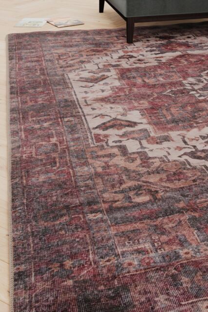 Kukoon Plum Distressed Soft Washable & Liquid Repellent Living Room Area Rug in Wine - Size: 240 cm x 330 cm - image 1