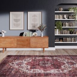 Kukoon Plum Distressed Soft Washable & Liquid Repellent Living Room Area Rug in Wine - Size: 240 cm x 330 cm - thumbnail 4