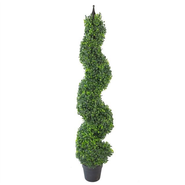 Leaf 120cm (4ft) Tall Artificial Boxwood Tower Tree Topiary Spiral Metal Top in Green - image 1