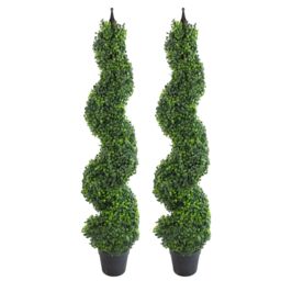 Leaf 120cm (4ft) Tall Artificial Boxwood Tower Tree Topiary Spiral Metal Top in Green - thumbnail 7