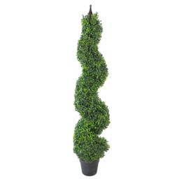 Leaf 120cm (4ft) Tall Artificial Boxwood Tower Tree Topiary Spiral Metal Top in Green - thumbnail 1