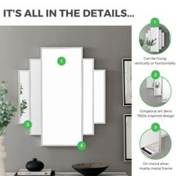 FurnitureboxUK Deco Large 1920s Inspired Silver Framed Wall Mirror - thumbnail 5
