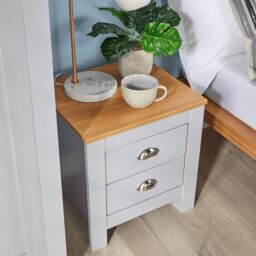 Home Source Bedside 2 Drawer Bedroom Oak Top Metal Handle Wood Nightstand in Grey - thumbnail 3