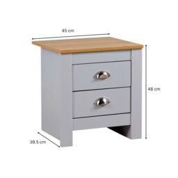 Home Source Bedside 2 Drawer Bedroom Oak Top Metal Handle Wood Nightstand in Grey - thumbnail 8