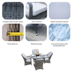 Direct Wicker 4-Seater Aluminum Round Garden Dining Table Set, UV-Resistant PE Wicker, D120*H72cm, Brown in Grey - Size: 4 Person - thumbnail 5