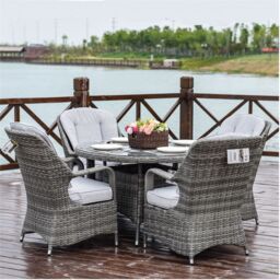 Direct Wicker 4-Seater Aluminum Round Garden Dining Table Set, UV-Resistant PE Wicker, D120*H72cm, Brown in Grey - Size: 4 Person - thumbnail 7