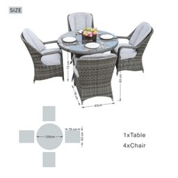 Direct Wicker 4-Seater Aluminum Round Garden Dining Table Set, UV-Resistant PE Wicker, D120*H72cm, Brown in Grey - Size: 4 Person - thumbnail 6