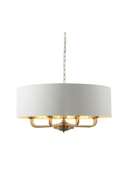 Netlighting Highclere Single Shade Pendant Ceiling Lamp Antique Brass Plate Vintage White Fabric in Gold - image 1