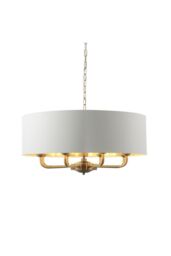 Netlighting Highclere Single Shade Pendant Ceiling Lamp Antique Brass Plate Vintage White Fabric in Gold