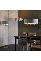 Netlighting Highclere Single Shade Pendant Ceiling Lamp Antique Brass Plate Vintage White Fabric in Gold - thumbnail 3