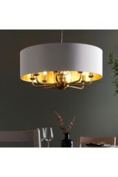 Netlighting Highclere Single Shade Pendant Ceiling Lamp Antique Brass Plate Vintage White Fabric in Gold - thumbnail 2
