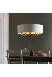 Netlighting Highclere Single Shade Pendant Ceiling Lamp Antique Brass Plate Vintage White Fabric in Gold - thumbnail 5