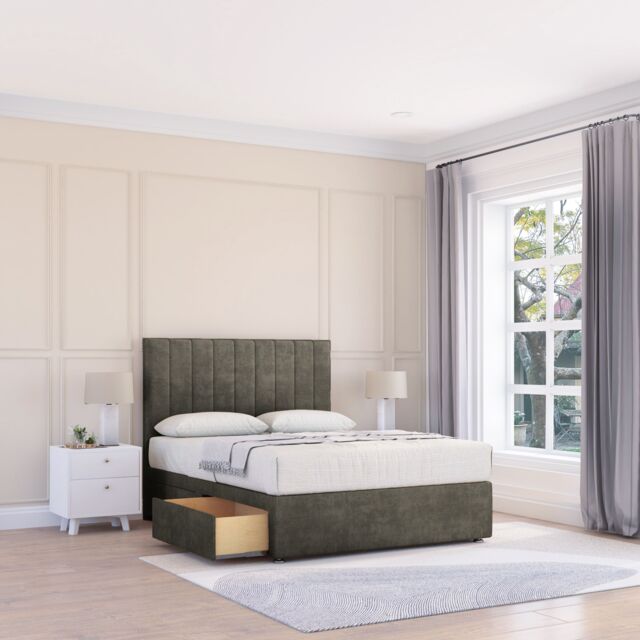"Sloomy Kansas Divan Bed Base 2 Drawers & 26"" Struts Headboard in Light Grey - Size: Double" - image 1