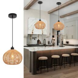 NIVOR 1 Light Rattan Farmhouse Bohemian Single Globe Pendant Ceiling Lamp in Brown - thumbnail 3