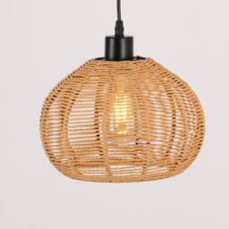 NIVOR 1 Light Rattan Farmhouse Bohemian Single Globe Pendant Ceiling Lamp in Brown