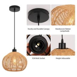 NIVOR 1 Light Rattan Farmhouse Bohemian Single Globe Pendant Ceiling Lamp in Brown - thumbnail 7