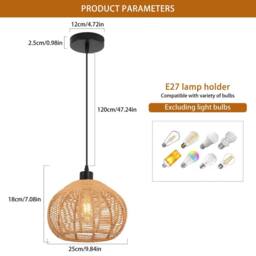 NIVOR 1 Light Rattan Farmhouse Bohemian Single Globe Pendant Ceiling Lamp in Brown - thumbnail 2