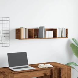 Berkfield Home Decorative CD Wall Shelf Old Wood 100x18x18 cm Engineered Wood in Brown - Size: 100 x 18 x 18 cm - thumbnail 1