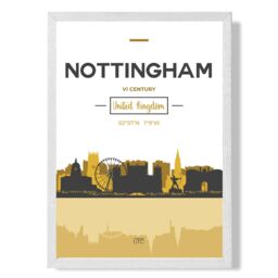 ARTZE Nottingham Yellow & Black City Skyline Framed Print SIZE: A4 with White Frame - thumbnail 1