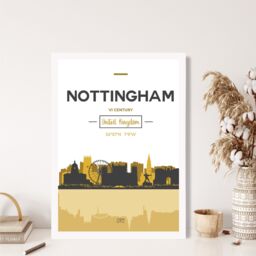 ARTZE Nottingham Yellow & Black City Skyline Framed Print SIZE: A4 with White Frame - thumbnail 2