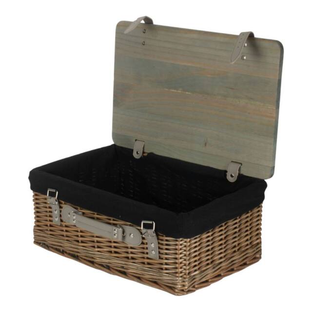 Red Hamper Antique Wash Black Lined Willow Empty Picnic Basket with Pinewood Lid - Size: Small - image 1
