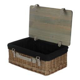 Red Hamper Antique Wash Black Lined Willow Empty Picnic Basket with Pinewood Lid - Size: Small