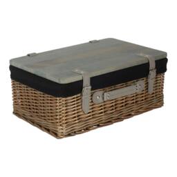Red Hamper Antique Wash Black Lined Willow Empty Picnic Basket with Pinewood Lid - Size: Small - thumbnail 2