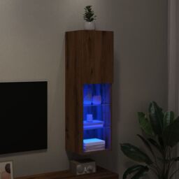 Berkfield Home TV Cabinet with LED Lights Artisian Oak 30.5x30x102 cm in Brown - thumbnail 1