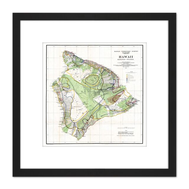 Artery8 Map Antique 1901 Donn Hawaii Hawaiian Islands USA Replica 8X8 Inch Square Wooden Framed Wall Art Print Picture with Mount in Black - image 1