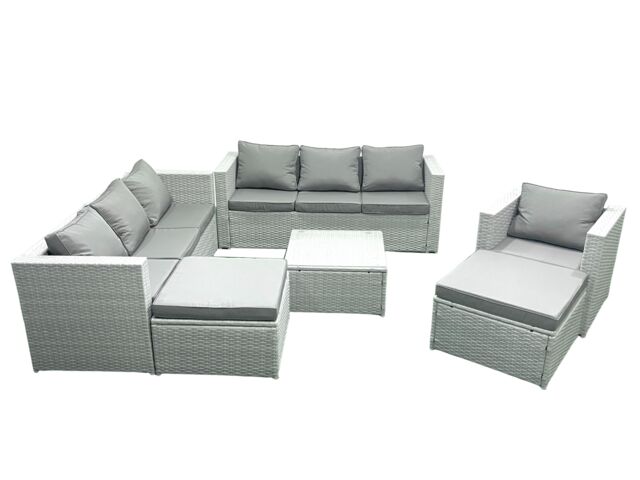 Fimous Wicker PE Rattan Sofa Garden Furniture Set with Armchair Square Coffee Table 2 Big Footstools Light Grey Mixed - image 1