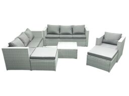 Fimous Wicker PE Rattan Sofa Garden Furniture Set with Armchair Square Coffee Table 2 Big Footstools Light Grey Mixed - thumbnail 2