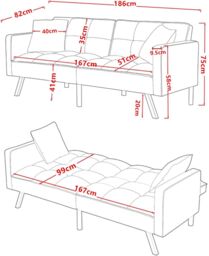 KOSY KOALA Sofa Bed 2 Seater Blue Velvet Click Clack Sofa Settee Recliner Couch with Metal Legs 2 Pillows - thumbnail 9