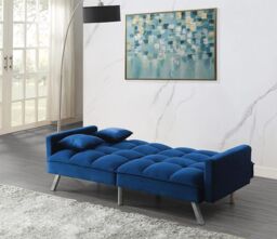 KOSY KOALA Sofa Bed 2 Seater Blue Velvet Click Clack Sofa Settee Recliner Couch with Metal Legs 2 Pillows - thumbnail 3