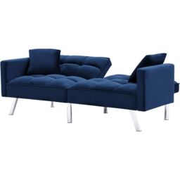KOSY KOALA Sofa Bed 2 Seater Blue Velvet Click Clack Sofa Settee Recliner Couch with Metal Legs 2 Pillows - thumbnail 5