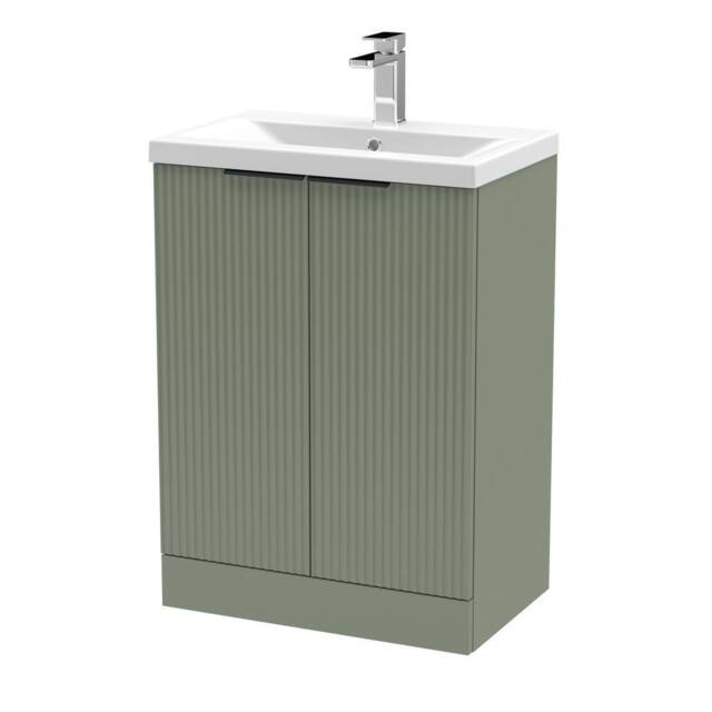 Balterley Satin Green Fluted Floor Standing Vanity, Black, 600mm - image 1