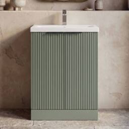 Balterley Satin Green Fluted Floor Standing Vanity, Black, 600mm - thumbnail 7