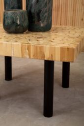 Orsina Rectangular Teak‑Plug Coffee Table, Solid Teakwood Plug Top on Sleek Black Iron Frame in Natural - thumbnail 3