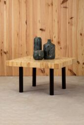 Orsina Rectangular Teak‑Plug Coffee Table, Solid Teakwood Plug Top on Sleek Black Iron Frame in Natural - thumbnail 4