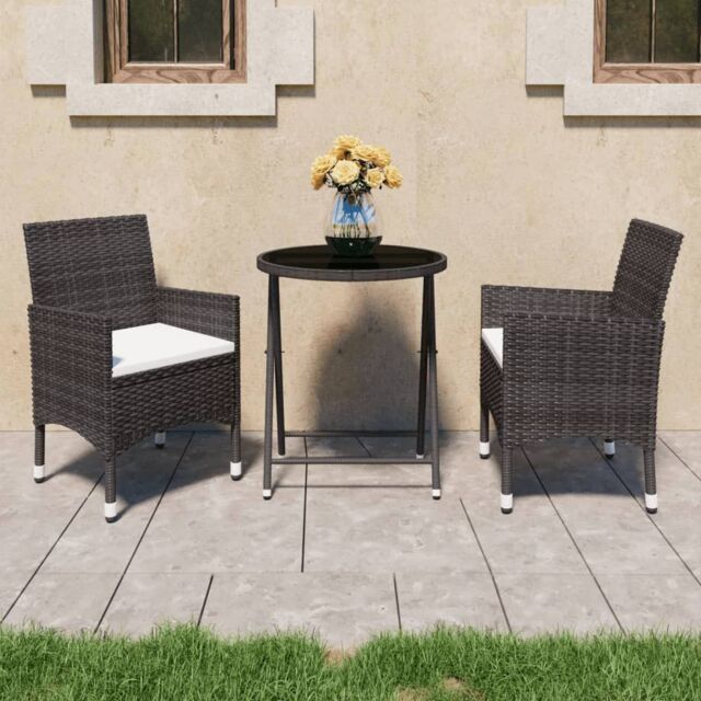 Berkfield Home 3 Piece Garden Bistro Set Poly Rattan & Tempered Glass Brown - image 1