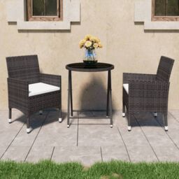 Berkfield Home 3 Piece Garden Bistro Set Poly Rattan & Tempered Glass Brown - thumbnail 1