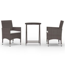 Berkfield Home 3 Piece Garden Bistro Set Poly Rattan & Tempered Glass Brown - thumbnail 2