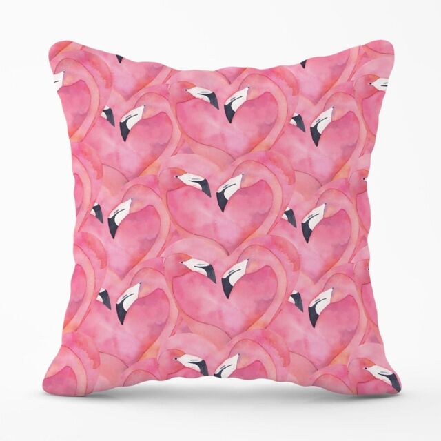 Warren Reed - Designer Watercolour Flamingo Hearts Outdoor Cushion in Pink - Size: 45 cm x 45 cm - image 1