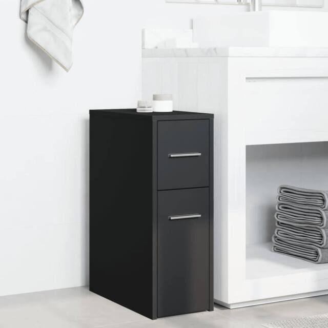 Berkfield Home Narrow Bathroom Cupboard with Wheels Black Engineered Wood - image 1