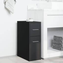 Berkfield Home Narrow Bathroom Cupboard with Wheels Black Engineered Wood - thumbnail 1